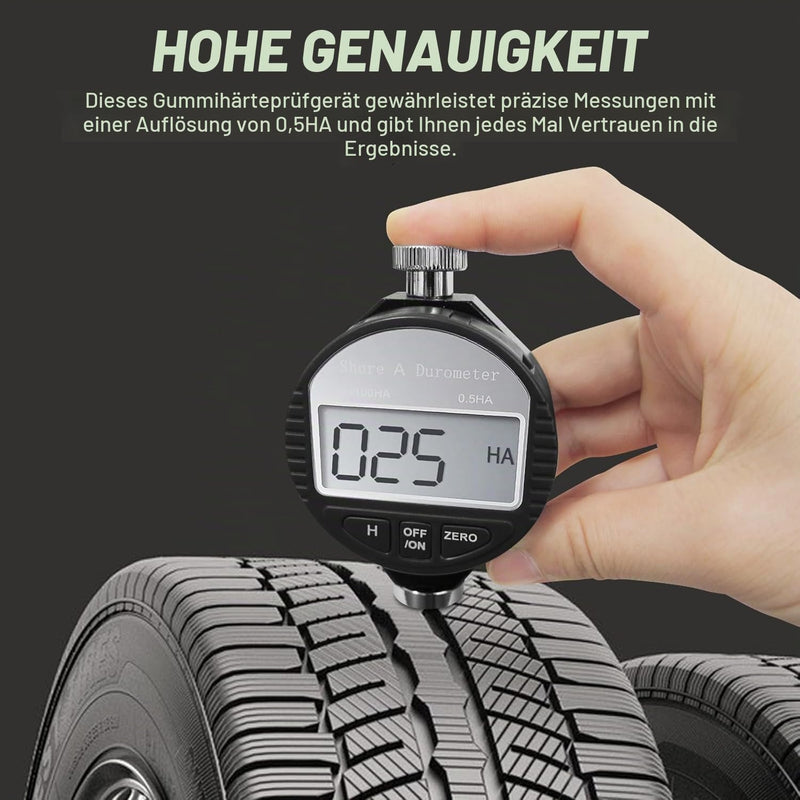 Digital Shore A Hardness Tester, Portable 100HD A Rubber Tyre Durometer | Hardness meter with large LCD, zero setting, rubber hardness tester with storage box, for rubber, silicone, tyres, plastic