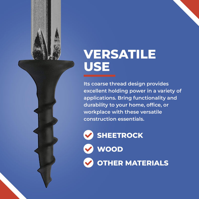 [Australia - AusPower] - 3/4 Inch N.6 Coarse Thread Drywall Screw, Sharp Point, Black, 2 Bugle Head Phillips Drive, 1 Lb. Ideal Screw for Drywall Sheetrock, Wood, and More, 400 Screws 