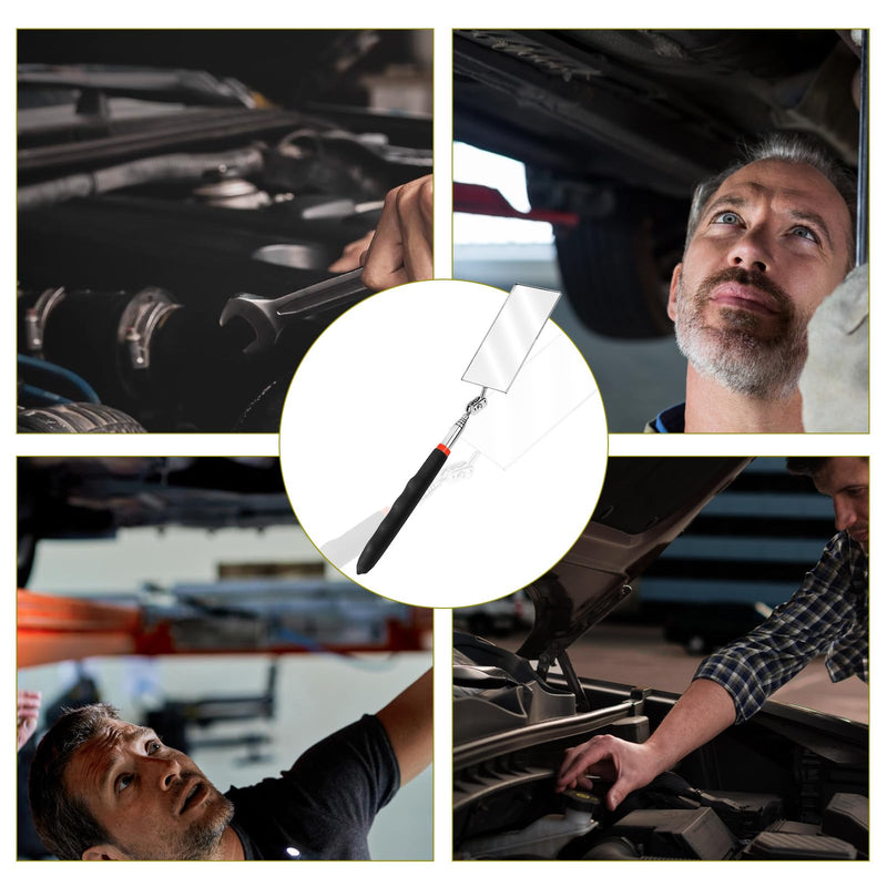 [Australia - AusPower] - Telescoping Inspection Mirror Rectangle Telescopic Mechanic Mirror Extendable Machine Tool Long Inspection Mirrors for Checking Vehicle Condition (30.71 Inch Mirror Stick) 