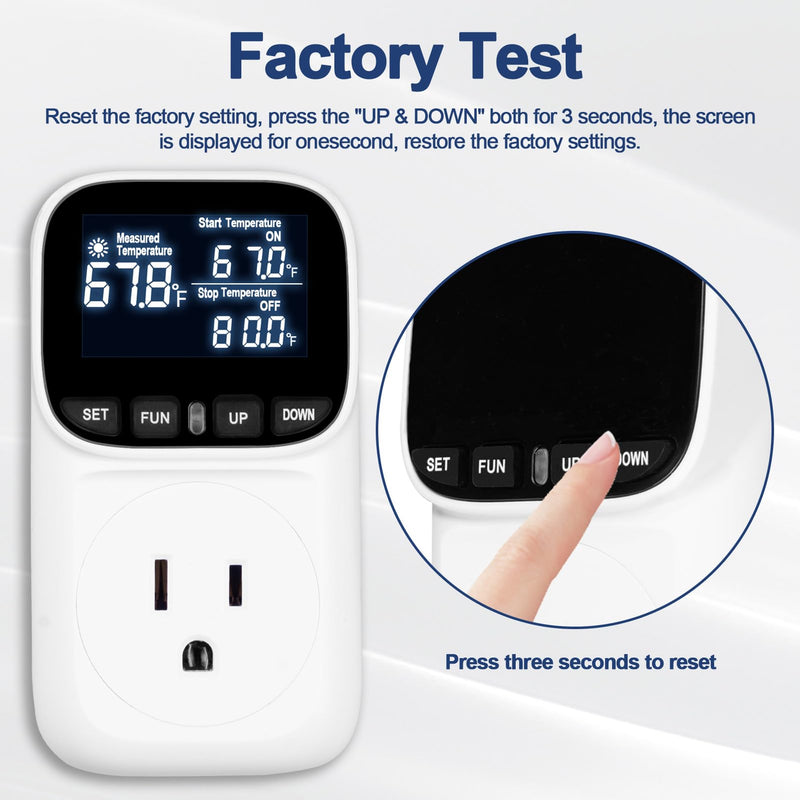 [Australia - AusPower] - Digital Temperature Controller Thermostat Outlet Plug, 120V 15A Heating and Cooling Control with Sensor,Thermostat Timer LCD Display, Ideal for Reptiles, Greenhouses, and Brewing 
