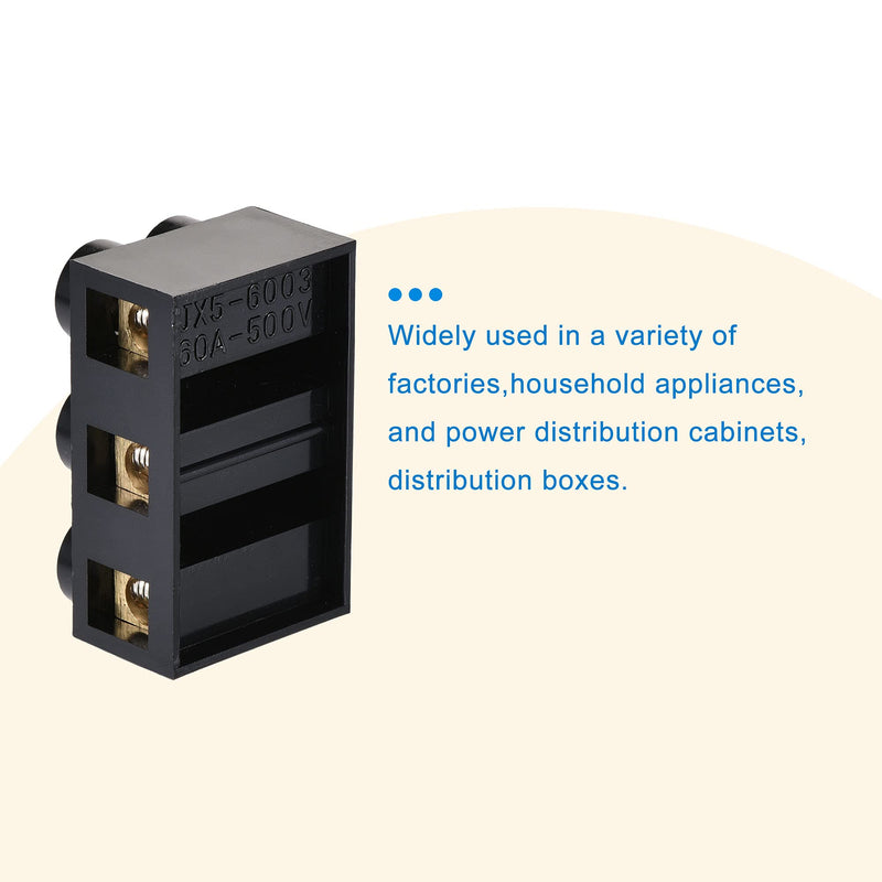 MECCANIXITY Terminal Block 500V 60A Dual Row 3 Positions Screw Electric Barrier Strip