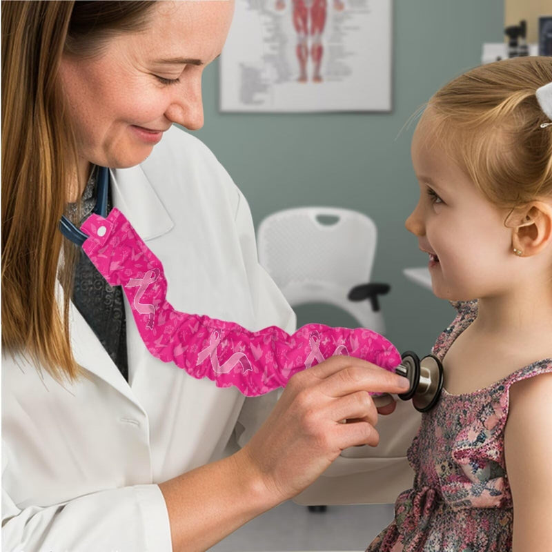 [Australia - AusPower] - LedBack Pink Ribbon Stretchy Stethoscope Covers Universal Fit Stethoscope Decorative Sleeve Roses Two Piece Stethoscope Accessories Sleeve for Breast Cancer Day 