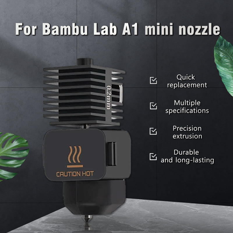 4-Pack Bamboo A1 mini/A1 Hotend Kit, 0.2/0.4/0.6/0.8mm Hardened Steel Nozzle for Bambu Lab A1/A1mini, 3D Printer Print Head Replacement Nozzle for Bambu A1 Parts Precision & High-Speed Printing Hotend Kit（0.2/0.4/0.6/0.8mm）