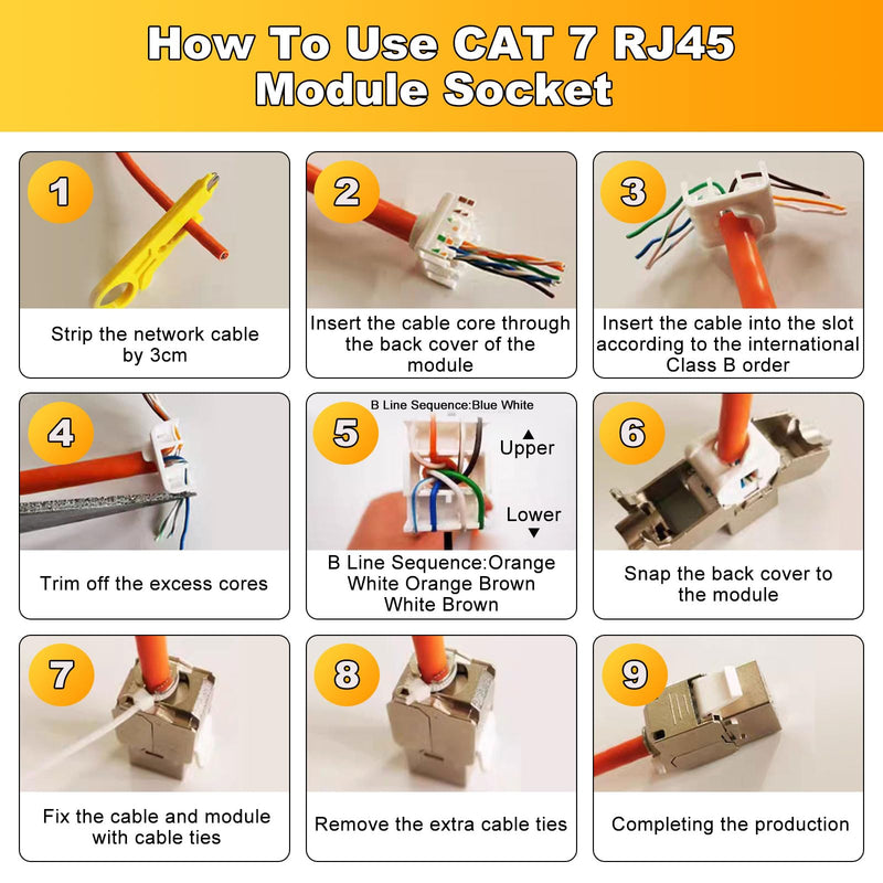 [Australia - AusPower] - 2x CAT 7 Keystone RJ45 Module Socket LAN Cable 10 Gbit/s to 1000 MHz AWG 22-24 Tool-Free LSA Fully Shielded STP Socket RJ45 Socket Cutting Terminal for Patch Panel and Network Socket 2pcs 