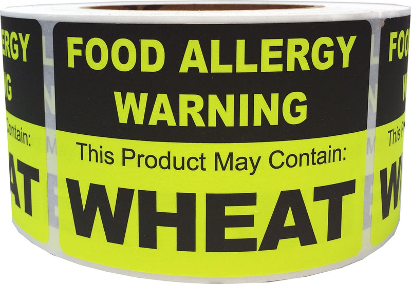 Food Allergy Warning Labels – This Product May Contain Wheat, 2.5 x 3.5 Inch Rectangle Stickers, 500 Total Labels Per Roll for Food Packaging, Restaurants, Catering, and Retail – Made in the USA