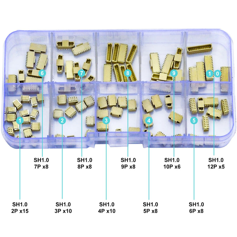 [Australia - AusPower] - JST Connector Kit, SH1.0 SMT Header Jst 1mm Pitch IC Socket Plugs Adapter, JST-SH 2/3/4/5/6/7/8/9/10/12Pin SMT Header Surface Mount Mounting Top Type Vertical Header (SH1.0-SMT-Ver) JST-1.0MM-SH-SMT-Vertical Header 