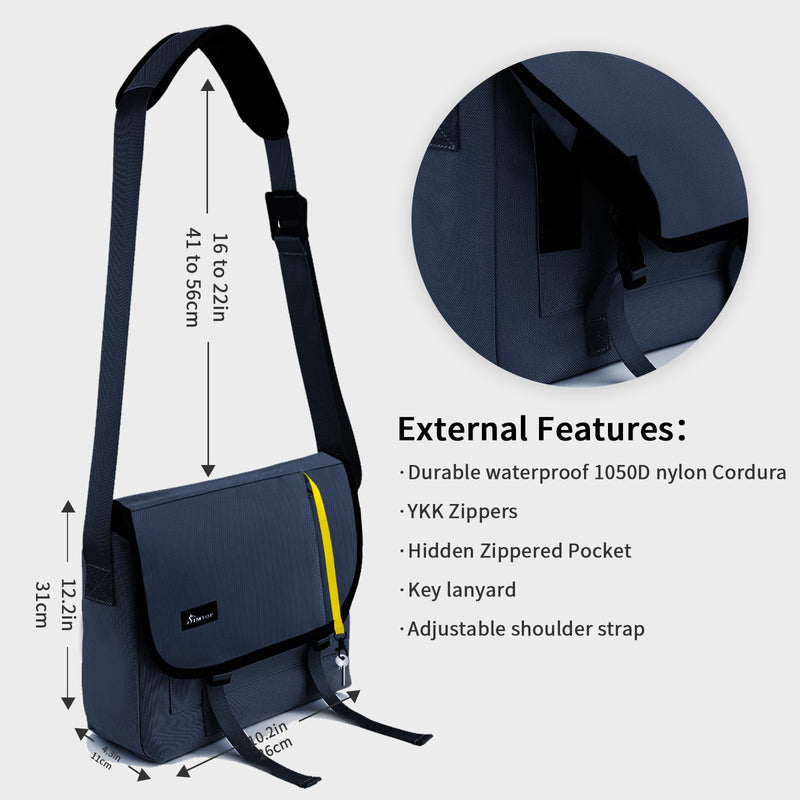 [Australia - AusPower] - SIMTOP Messenger Bag Crossbody Shoulder Bag for Commuters and Travelers Water Resistant Scratch and Wear Cordura YKK Zipper Blue 