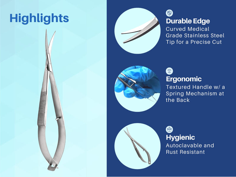 [Australia - AusPower] - Micro Scissors 4.5" Castroviejo Stitch Cutting Embroidery Spring Action Extra Sharp Squeeze Scissors for ENT Eye Skin Dental Veterinary Surgeon by Artman Instruments (Curved) Curved 
