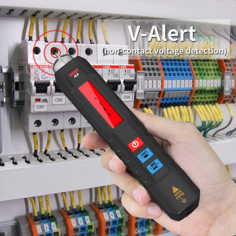 [Australia - AusPower] - BSIDE Voltage Tester Non Contact Voltage Detector Electrical Circuit Tester Pen, with Test Leads for Capacitance Diode Continuity Resistance Voltage Tester A3 