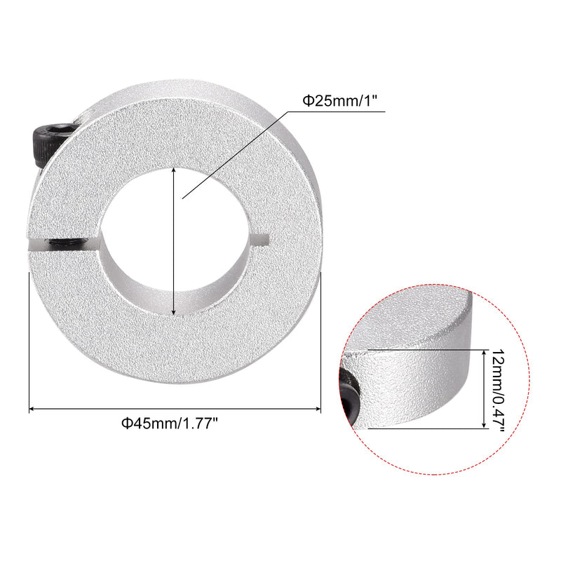 MECCANIXITY Shaft Collar 1 Inch Bore Single Split Aluminum Clamping Collar Shaft Collars with Set Screw Silver Tone 2 Pack 1"