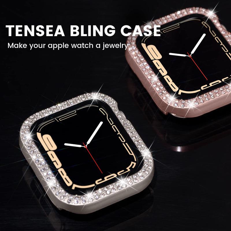 [Australia - AusPower] - Tensea [3Pack for Apple Watch Screen Protector Case Series 9 8 7 41mm Accessories, iWatch Hard PC Diamond Bumper Case Built-in Tempered Glass Film, Protective Bling Face Cover for Women Girls, 41 mm for 41mm only Clear/Pink Gold/Starlight 