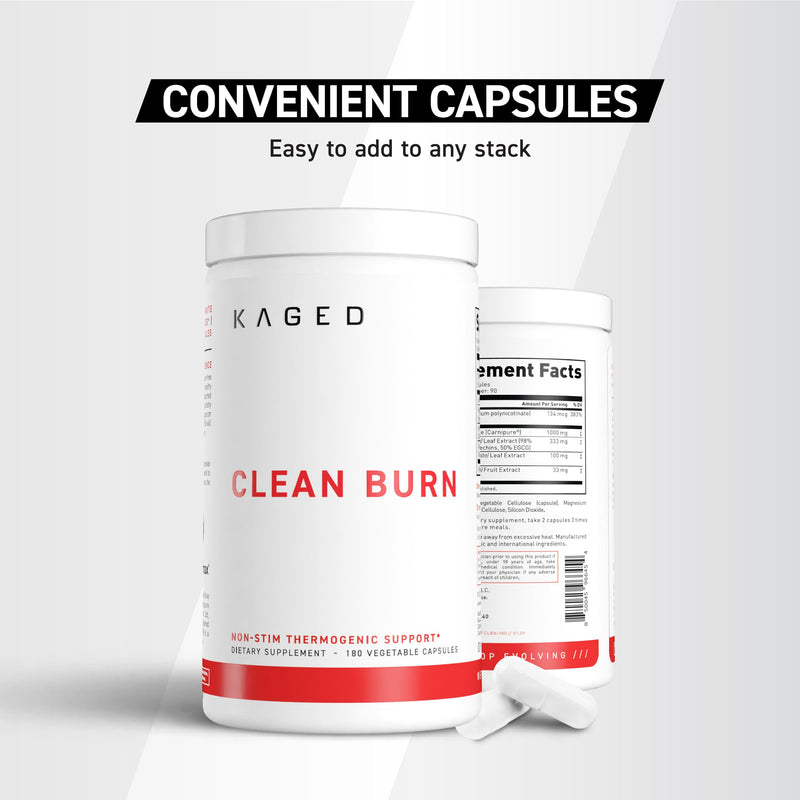 [Australia - AusPower] - Kaged Clean Burn Capsules | Unflavored | Thermogenic Weight Management | Boost Metabolism | Stimulant & Caffeine Free | Supplements for Men & Women | 90 Servings 
