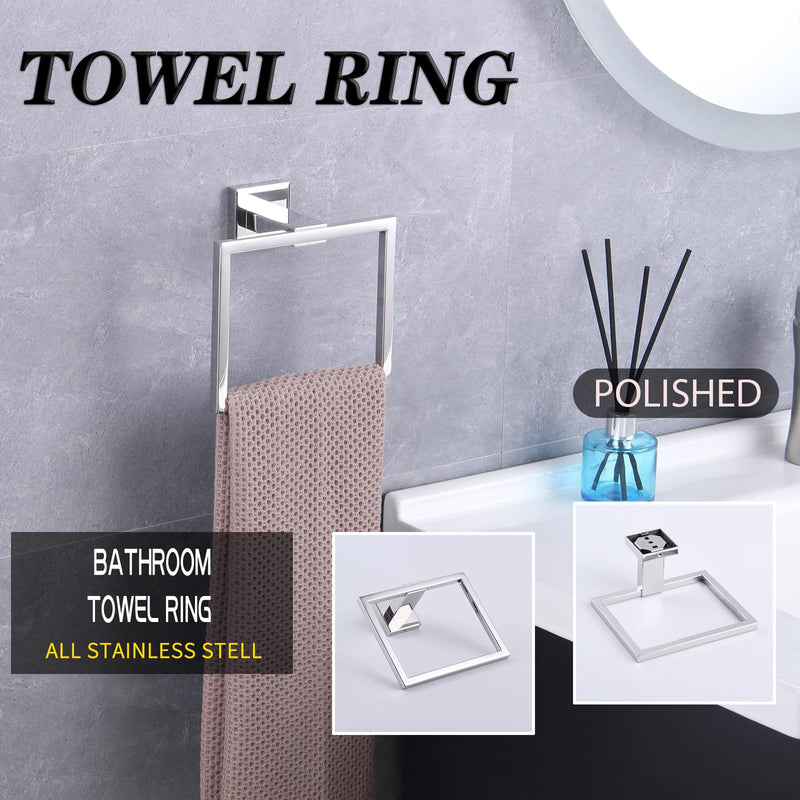 GERZWY Towel Ring and Toilet Paper Holder Polished Stainless Steel 2 Piece Bathroom Hardware Set Wall Mounted JG1956-2JG