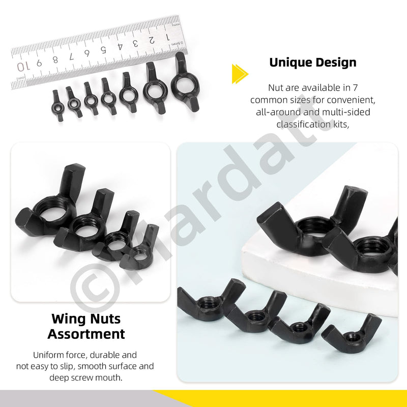 [Australia - AusPower] - 135Pcs Metric Butterfly Wing Nuts Assortment Set, M3-M12, Carbon Steel, Black 