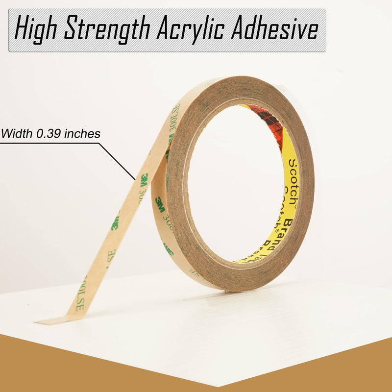 3M 300LSE Double Sided Tape Heavy Duty, 0.39" × 36 Ft Clear Ultra Thin High Strength Automotive Mounting, Waterproof for Car Trim, Mirror, Rv, LED Strips, Electronics Invisible Bonding (0.39" × 36 Ft)