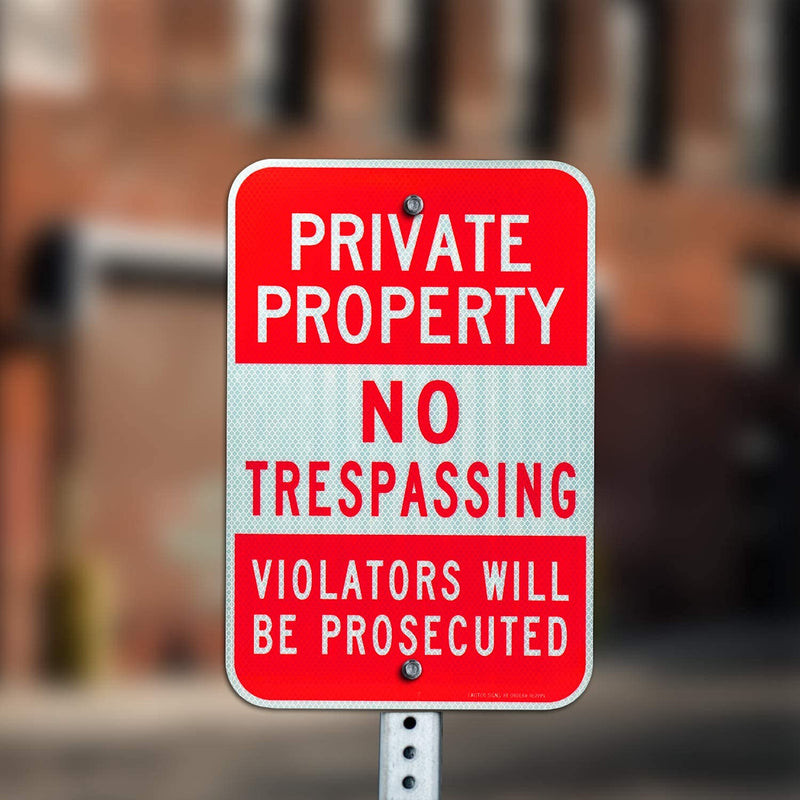 [Australia - AusPower] - (2 Pack) Private Property No Trespassing Sign, Violators Will Be Prosecuted, 18 x 12 Engineer Grade Reflective Sheeting Rust Free Aluminum, Weather Resistant, Waterproof, Easy to Mount 