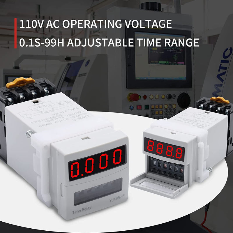 APIELE 110V AC Timer Relay Digital Display 0.1S-99H Delay Time Relay 8 Pin with Base Socket DIN Rail Mount YJ48S-S