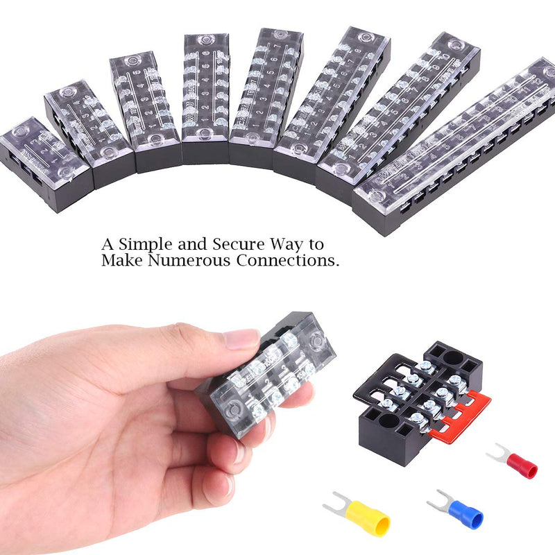 [Australia - AusPower] - Glarks 70Pcs(5Sets) Terminal Block Set, 5Pcs 4 Positions 600V 15A Dual Row Screw Terminals Strip + 5Pcs Pre-Insulated Barrier Strips + 60Pcs Insulated Fork Wire Connector (4P+Fork Connector) 4P+Fork Connector 