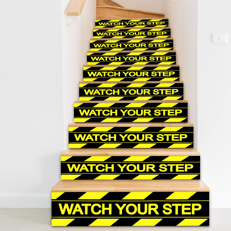 Boao 12 Pcs Watch Your Step Floor Decals Stickers, 20 x 5 Inch Self-Adhesive Vinyl Sticker, Watch Your Step Floor Sticker Anti Slip Warning Tape for Workplace Safety Wet Stair Caution