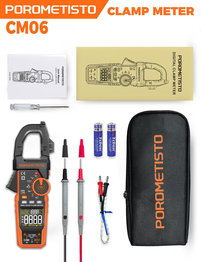 [Australia - AusPower] - Digital Inrush Clamp Meter, CM06 Clamp Multimeter, T-RMS 6000 Counts 600A Amp Meter with VFD, LOZ, Measures NCV, AC/DC Voltage Current, Continuity Capacitance Frequency Resistance 