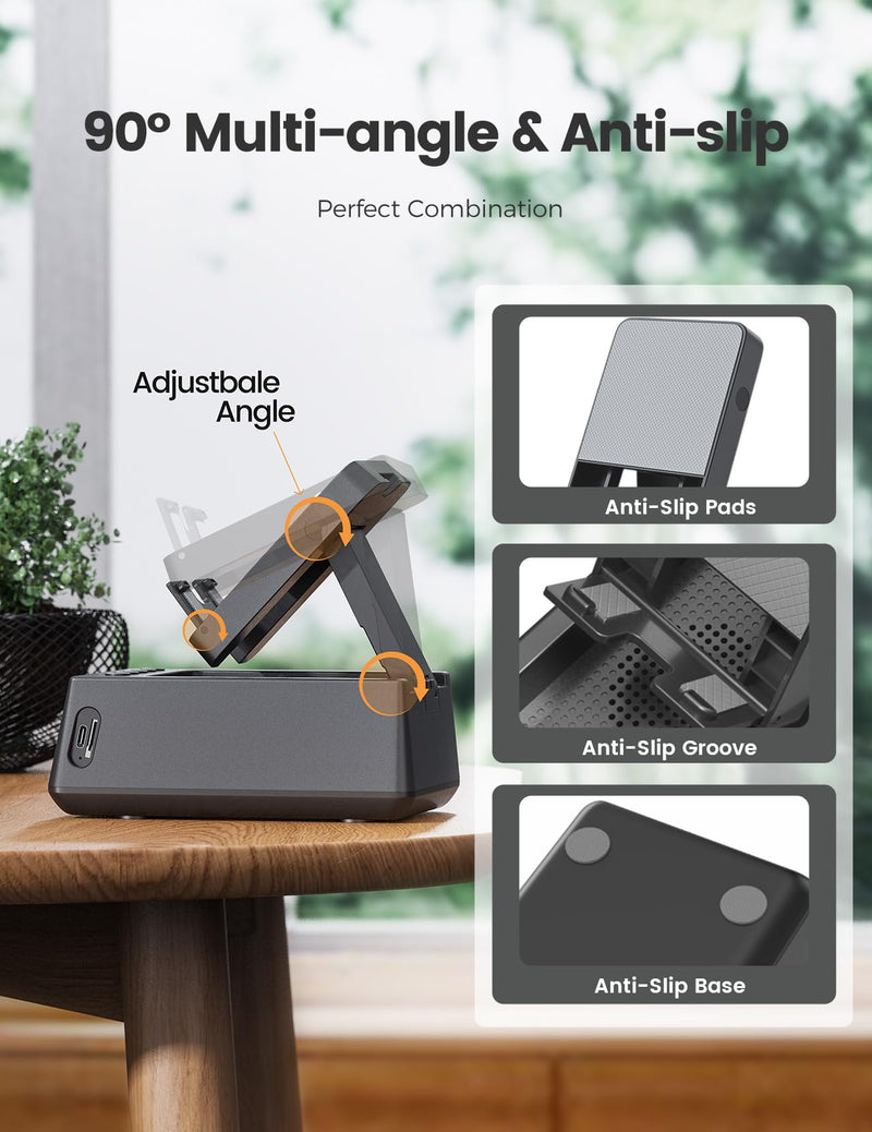 [Australia - AusPower] - Gifts for Him, Her, Cell Phone Stand Bluetooth Speaker, Cool Tech Kitchen Gadgets Adjustable Phone Holder, Birthday for Men Women Dad Who Want Nothing Black 