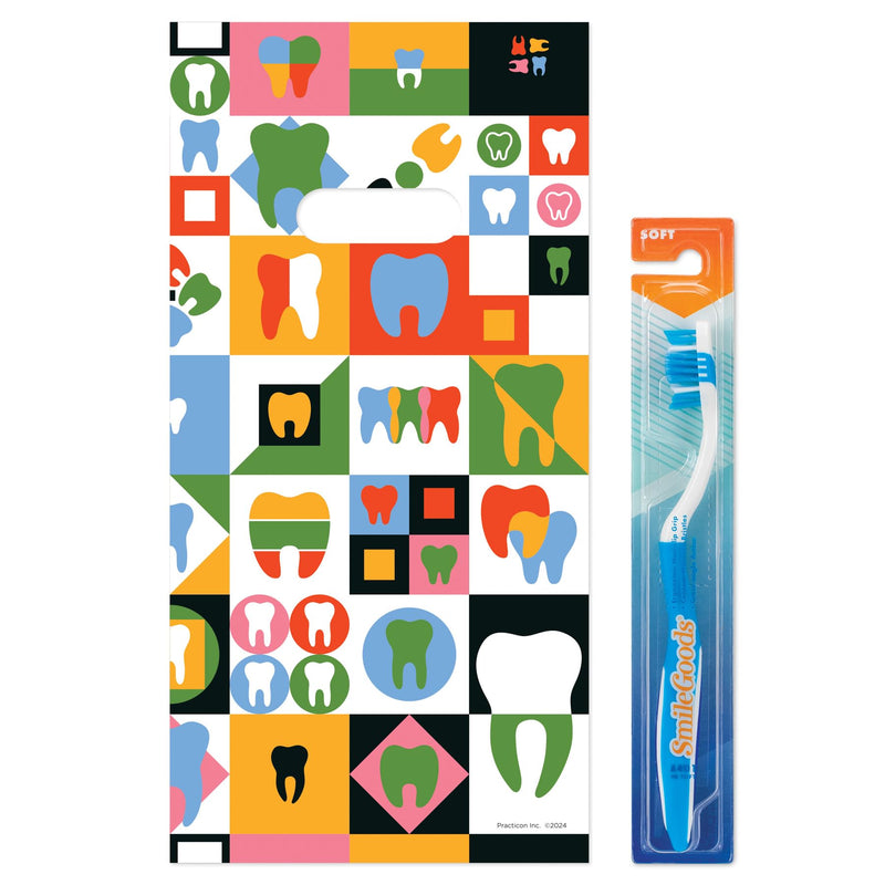 [Australia - AusPower] - Practicon Quilted Teeth 6" x 12" Dental Giveaway Bag, Dental Hygiene Patient Care Goodie Bag, Dentist Office Plastic Gift Bags, 100 Pack 6" x 12" 
