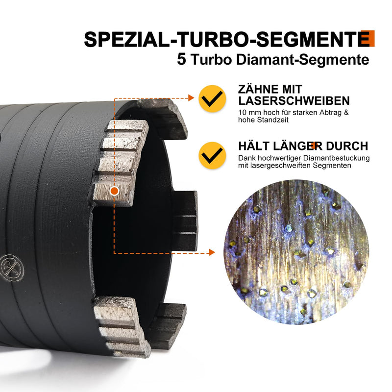 Diamond Core Drill Bit Set 82mm | Drill bit 82 mm segment height 10 mm, side slotted, M16 SDS Plus can drill with center drill of concrete, masonry and stone Black side slit Ø82x80mmxM16