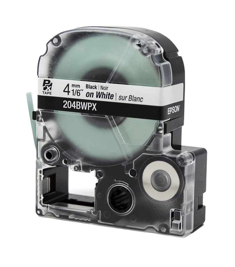 [Australia - AusPower] - Epson LABELWORKS 204BWPX Genuine PET (Polyester) Tape Cartridge- Black on White Label Maker Tape - 1/6" (4MM) Wide, 30' 