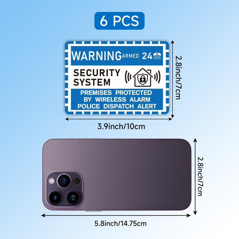 6PCS Security Alarm System Sign for Home, Self-Adhesive Weatherproof 24 Hours Warning Sticker, Safety Protection System for House Doors and Windows, Business Indoor & Outdoor Use 3.9''x2.8'' Security System Warning Small