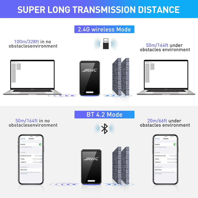 1D 2D Wireless Barcode Scanner Bluetooth, Mini Portable Barcode Reader, 3-in-1 BT & 2.4G & USB Wired QR Code Scanner, Compatible with Android, iOS, Windows, Mac Tablets Or PC