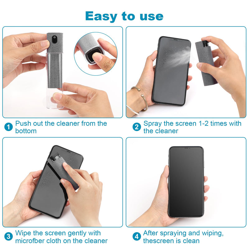 [Australia - AusPower] - 4 Pack Screen Cleaner,3-in-1 Touchscreen Mist Cleaner Spray and Microfiber Cloth,Built-in Cleaning Solution,Portable Reusable Fingerprint-Proof Spray Bottle for Phone/Laptop/iPad/TV/Monitor/Car Screen Gray + Pink + Blue + Purple 