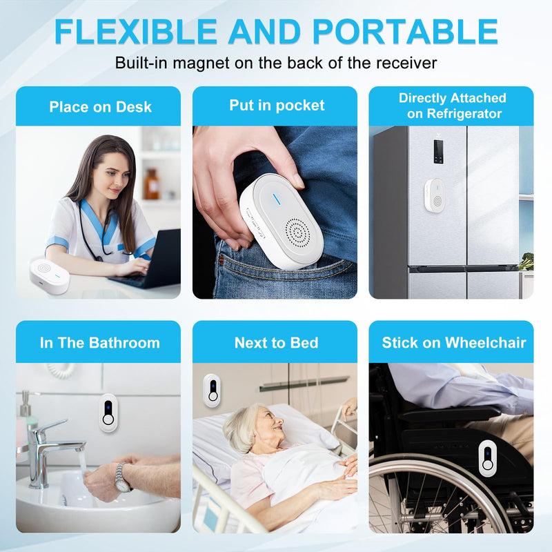 [Australia - AusPower] - Caregiver Call Button Beeper Pager System Rechargeable & Portable Receiver with 500Ft Range Alert Button Call Bell for Elderly/Patient/Disabled at Home/Hospital/Clinic 2 buttons+1 receivers 