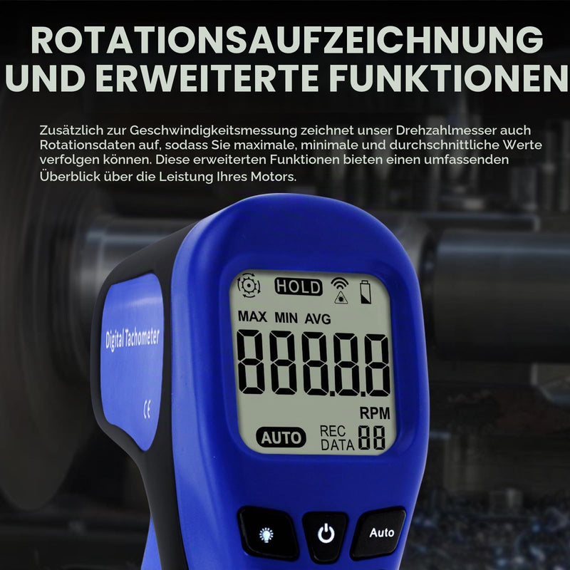 2.5-99999 RPM Record (60 Data)/MAX/MIN/AVG Function Handheld Digital Laser Non-Contact Tachometer Speedometer Surface