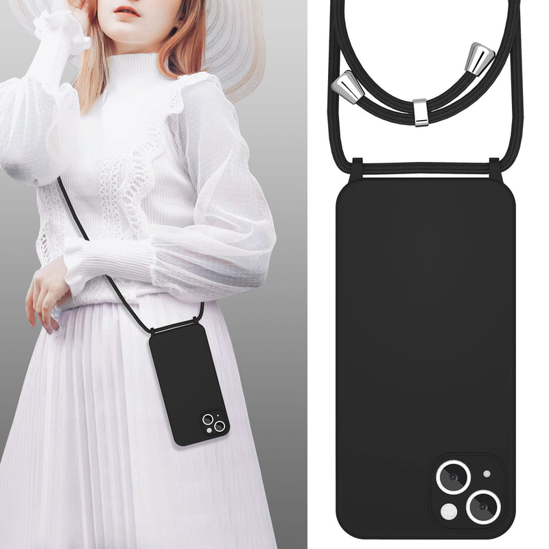 [Australia - AusPower] - UEEBAI Crossbody Lanyard Phone case for iPhone 12, Silicone Phone Cover with Adjustable Necklace Strap Soft Belt Neck Cord Lanyard Shockproof Protective Case - Black 