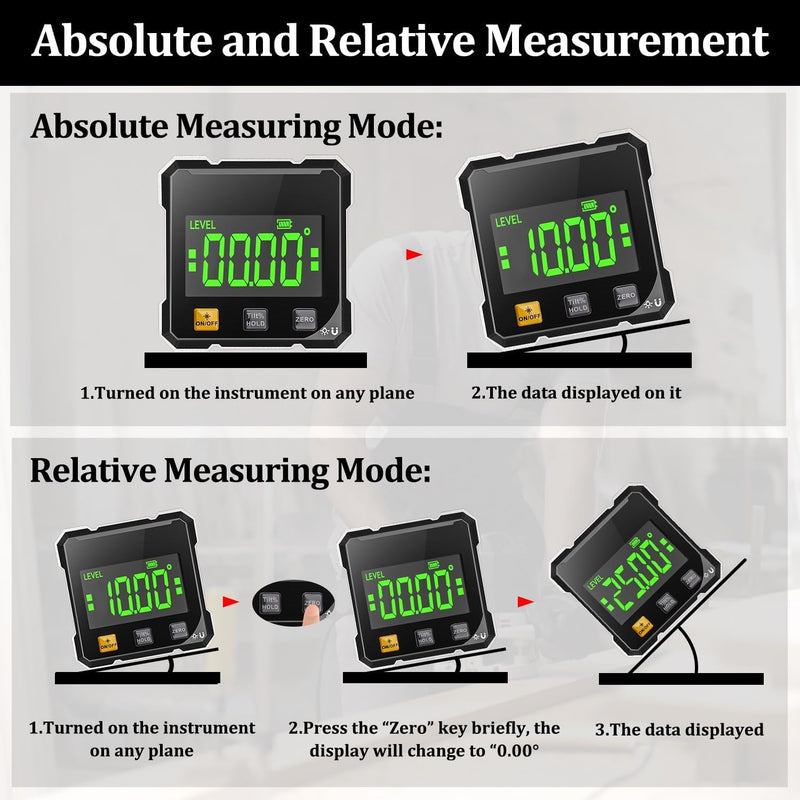 4-Sided Magnetic Digital Protractor with Laser | Digital inclinometer with LCD display, IP54 waterproof, ±0.2° precision inclinometer for construction, machines, DIY work Black