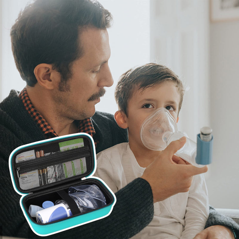 [Australia - AusPower] - Elonbo Carrying Case for Portable Handheld Inhaler Nebulizer Machine for Adults and Kids, Asthma Inhaler Travel Case, Handheld Mesh Atomizer Machine Holder, Inhaler Spacer Bag, Green 