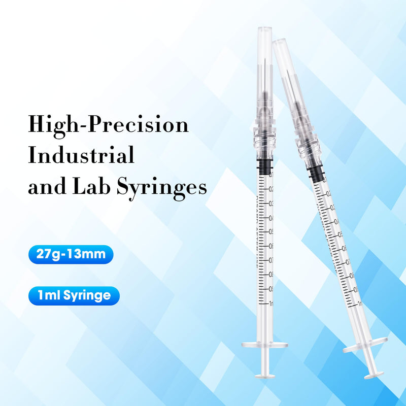 [Australia - AusPower] - 100 Pack 1ml Syringes with Needle 27G 1/2 Inch - Disposable Luer Lock Dispensing Syringe, Individually Wrapped 1ml 27g 0.5" 