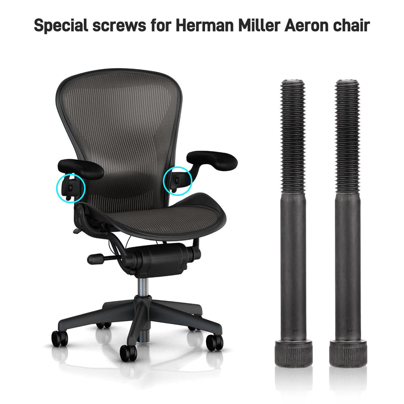 [Australia - AusPower] - Alloy Steel Arm Bolts for Herman Miller Aeron Chair Replacement Kit, with Hexagon Spanner - 2 Pack(Black) 