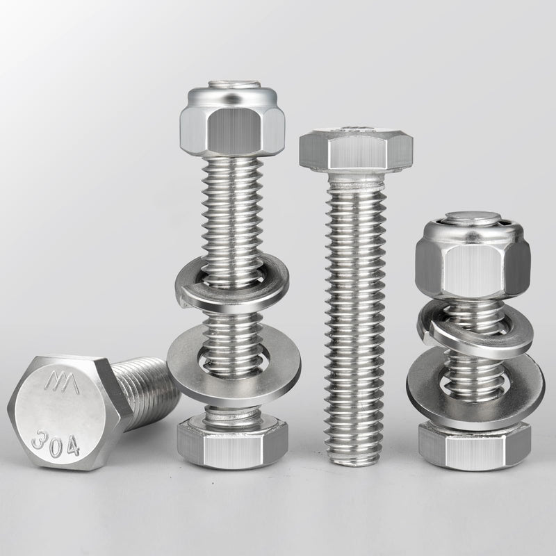 [Australia - AusPower] - (4 Sets) 5/16-18 x 6" Hex Head Screw Bolt,Lock Nuts,Flat & Lock Washers Kits,304 Stainless Steel 18-8,Fully Threaded 5/16-18 x 6" 4 