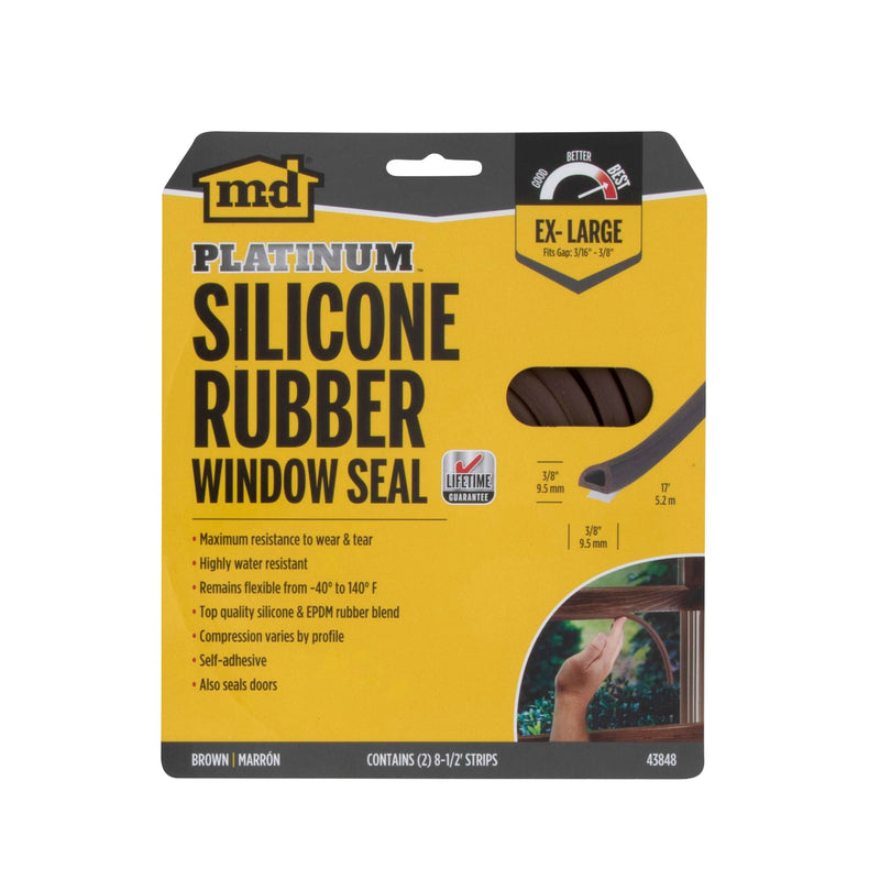 M-D Building Products 43848 3/8 in. x 3/8 in. x 17 ft. Brown Premium Silicone Rubber Platinum™ Window Seal for Ex-Large Gaps 1