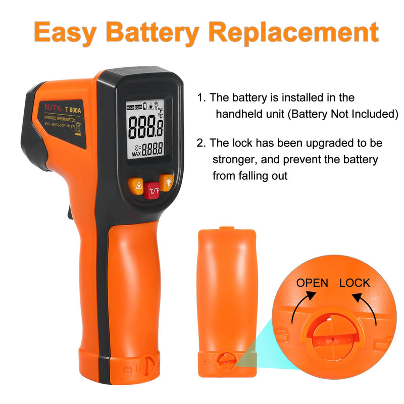 [Australia - AusPower] - Industrial Meter Industrial Measuring Meter Digital Thermometer -50~600℃ Infrared Thermometer Thermometer NJTY Infrared Thermometer Non-Contact Digital Gun -50°C~600°C (-58°F~1112°F) with 