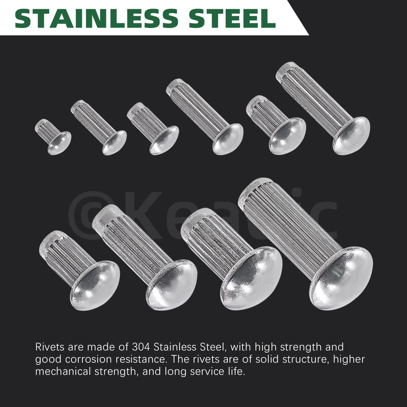 [Australia - AusPower] - Keadic 190Pcs M2 M2.5 M3 M4 M5 304 Stainless Steel Brazier Head Solid Rivet Set, 3mm 5mm 6mm 8mm 10mm 12mm 16mm Solid Rivet Fasteners for Repairing Boats Furniture Automotive 