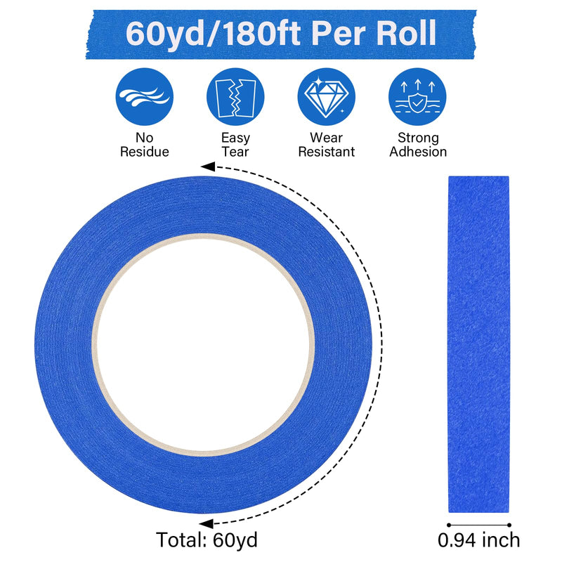 6 Rolls Blue Painters Tape, Premium Masking Tape, Paint Tape for Multi-Purpose, Painting, DIY Crafts (0.94-Inch x 60-Yard) Protects Surfaces, Easy Removal, Total 360 Yds 6 Rolls, 60YD x 0.94IN, Blue