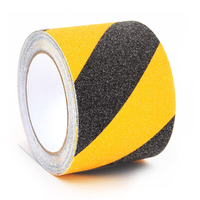 4" X 16.4ft Grip Tape, Non Slip Safety Anti Slip Tape for Stairs Steps Black/Yellow Non Skid Tread High Traction Friction/Strong Grip Abrasive Adhesive Hazard Caution Tape 4 Inch X 16.4ft