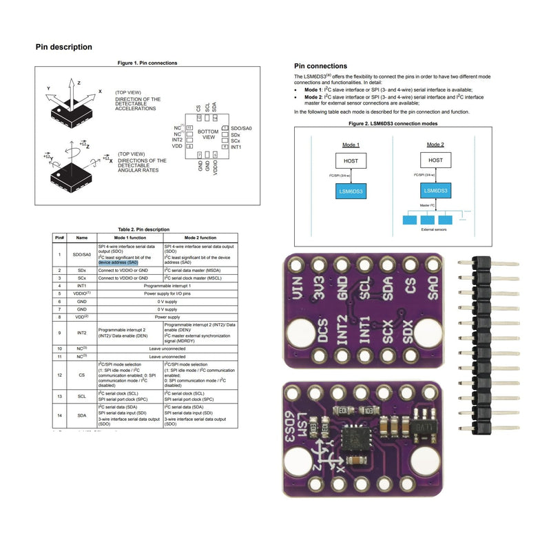 [Australia - AusPower] - 2PCS LSM6DS3 Accelerometer Gyroscope Embedded Digital Temperature Sensor Board Tilt Angle Module SPI IIC I2C Interface Breakout Module 