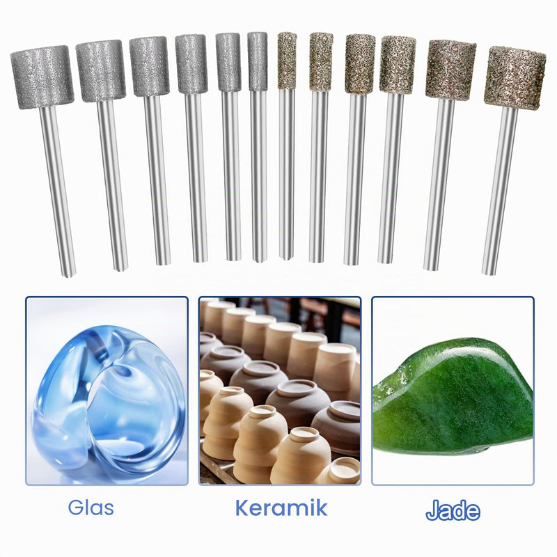 24 Piece Diamond Burr Set with 1/8 Inch Shank Diamond Grinding Points Grit 60 Grit 150 Burrs Sanding Pins with 3 mm Grinding Attachments for Carving Polishing
