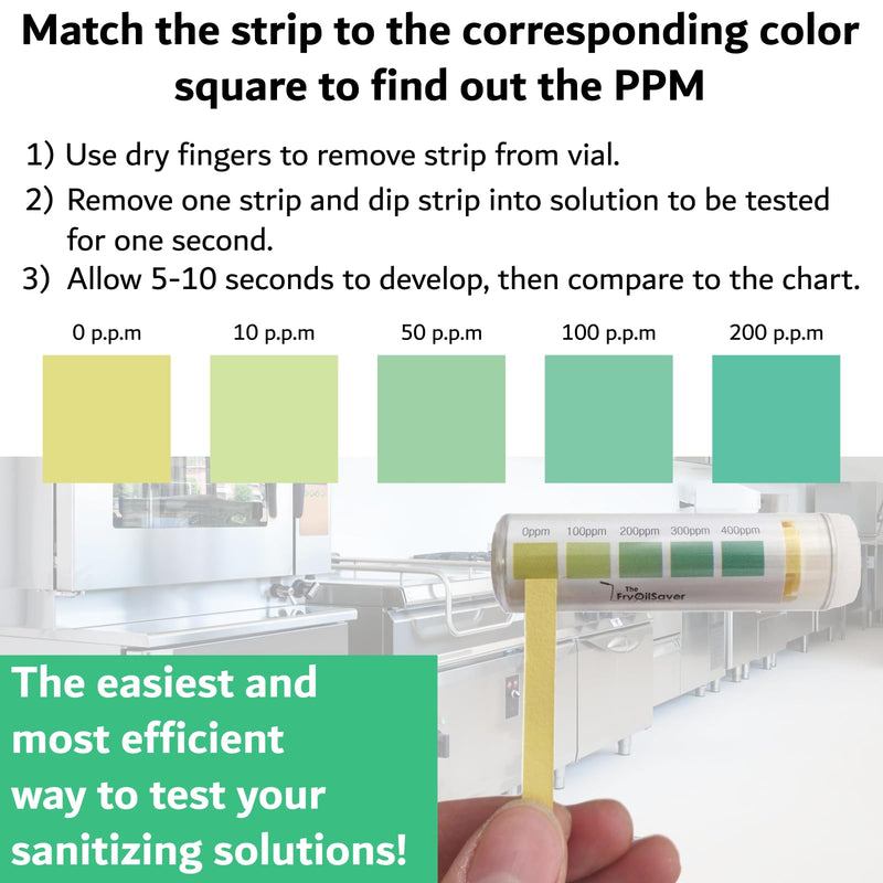400 Pack Quat Sanitizer Test Strips for Sanitizing Solution – Quaternary Food Service Test Kit for Restaurant Kitchen - QAC QR5 0-500 ppm - 4 x 100-Strip Vials (4 Pack) by FryOilSaver Co. 400