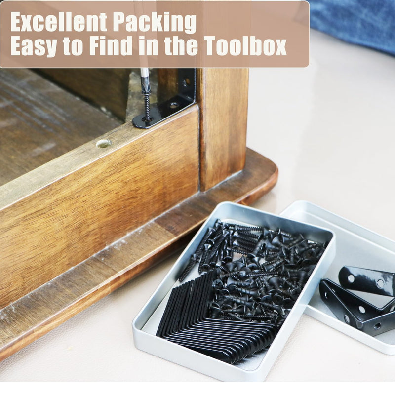 [Australia - AusPower] - 18-Pack L Shape Corner Brackets, Stainless Steel Metal Angle Braces for Wood Furniture, Heavy Duty Black 2 inch Shelf Bracket with Long Screws for Household Project (L Shape Black) L Shape Black 