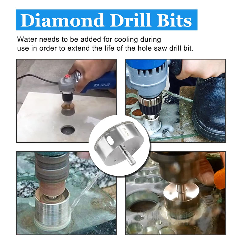 [Australia - AusPower] - Luomorgo 75mm/3 inch Diamond Hole Saw, 1.1 inch Cutting depth Diamond Diamond Drill Bits for Glass Ceramic Marble Porcelain Tile Granite Quartz Gemstone 75mm / 3 inch 