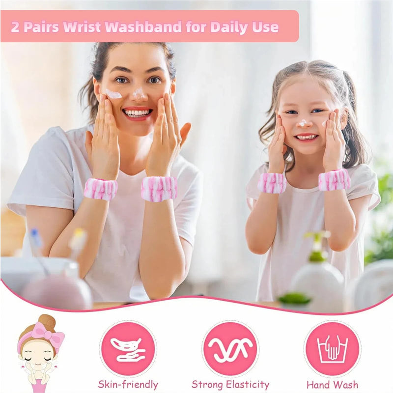 [Australia - AusPower] - 2 Pairs Wrist Washband for Women Washing Face, Wrist Spa Washband Absorbent Wristbands, Prevent Liquids from Spilling Down Your Arms Multicolor Stripes 2 Fhree elastic bands 